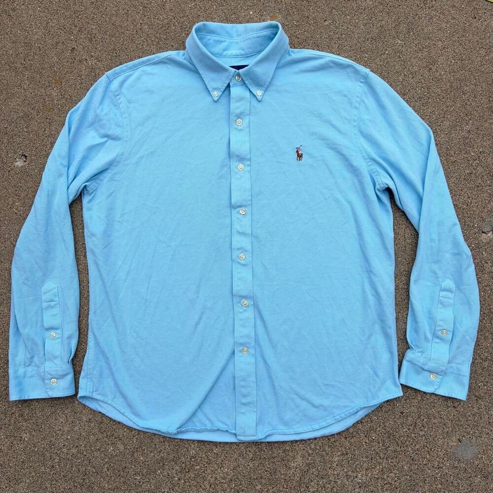 Polo Ralph Lauren knit oxford button down shirt 100% cotton light blue - Picture 2 of 8
